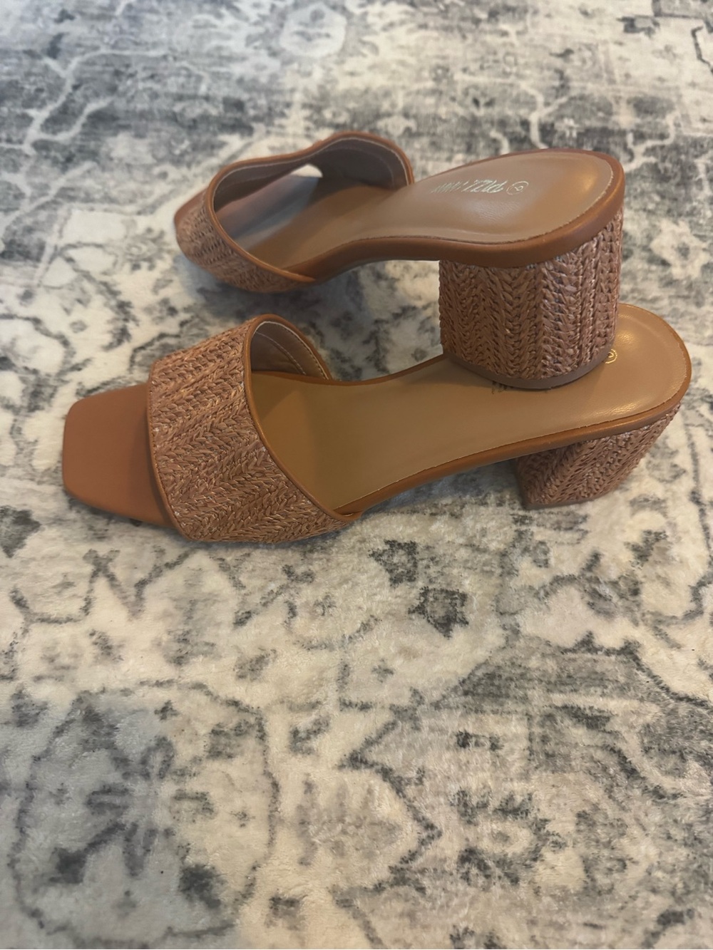 Woven Block Heel Slide Sandals - Tan